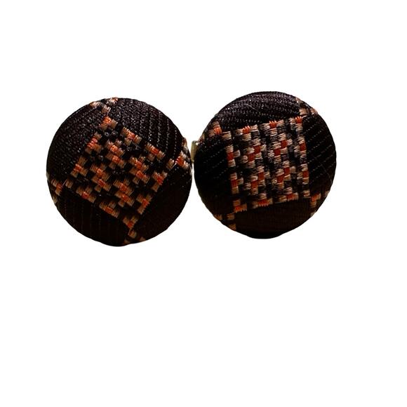 Vintage 70s Brown Fabric Dark Academia Cuff Links - Picture 1 of 5